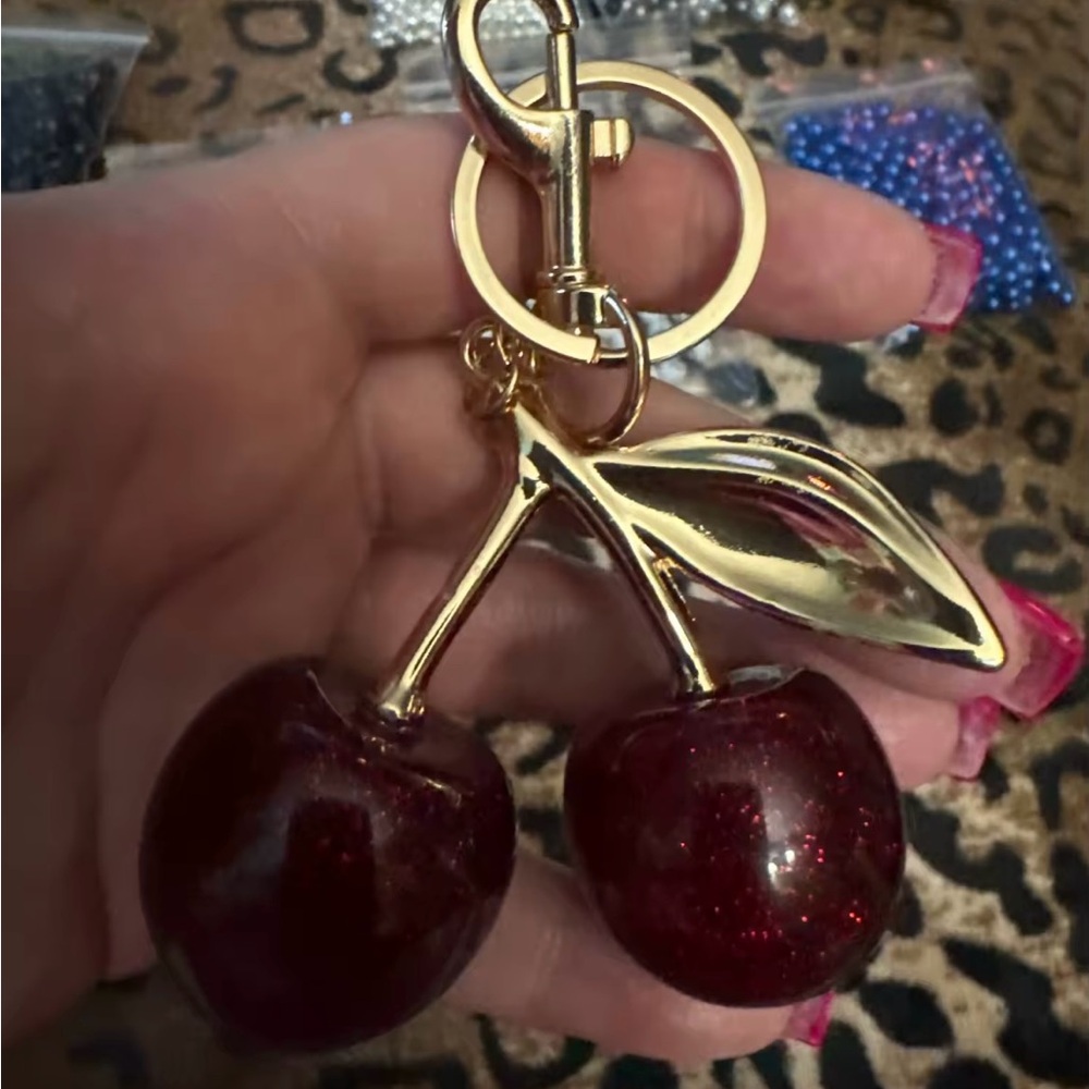 Cherry Keychain with Gold Accents